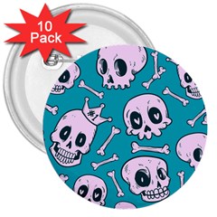 Skull 3  Buttons (10 Pack)  by Sobalvarro