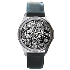 Black And White Grunge Stone Round Metal Watch by SpinnyChairDesigns