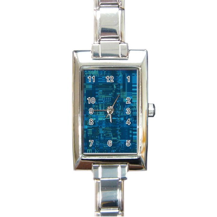 Blue Green Abstract Art Geometric Pattern Rectangle Italian Charm Watch