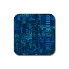 Blue Green Abstract Art Geometric Pattern Rubber Square Coaster (4 Pack)  by SpinnyChairDesigns