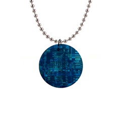 Blue Green Abstract Art Geometric Pattern 1  Button Necklace by SpinnyChairDesigns