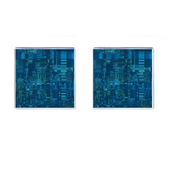 Blue Green Abstract Art Geometric Pattern Cufflinks (square) by SpinnyChairDesigns