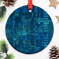 Blue Green Abstract Art Geometric Pattern Round Ornament (two Sides) by SpinnyChairDesigns