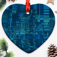 Blue Green Abstract Art Geometric Pattern Heart Ornament (two Sides) by SpinnyChairDesigns