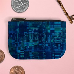 Blue Green Abstract Art Geometric Pattern Mini Coin Purse by SpinnyChairDesigns