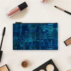 Blue Green Abstract Art Geometric Pattern Cosmetic Bag (small) by SpinnyChairDesigns