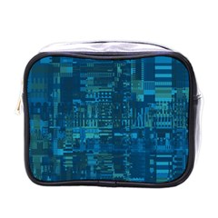 Blue Green Abstract Art Geometric Pattern Mini Toiletries Bag (one Side) by SpinnyChairDesigns