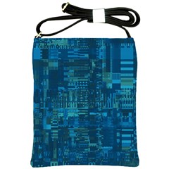 Blue Green Abstract Art Geometric Pattern Shoulder Sling Bag by SpinnyChairDesigns