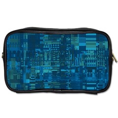 Blue Green Abstract Art Geometric Pattern Toiletries Bag (one Side) by SpinnyChairDesigns