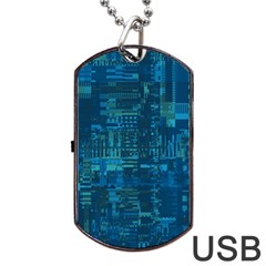 Blue Green Abstract Art Geometric Pattern Dog Tag Usb Flash (two Sides) by SpinnyChairDesigns