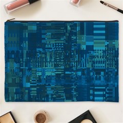 Blue Green Abstract Art Geometric Pattern Cosmetic Bag (xxxl) by SpinnyChairDesigns