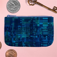 Blue Green Abstract Art Geometric Pattern Large Coin Purse by SpinnyChairDesigns