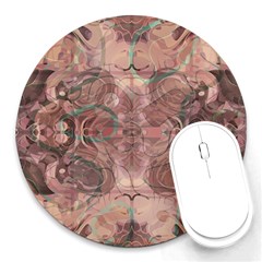 Tea Rose Pink And Brown Abstract Art Color Round Mousepads by SpinnyChairDesigns