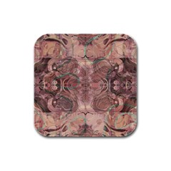 Tea Rose Pink And Brown Abstract Art Color Rubber Square Coaster (4 Pack)  by SpinnyChairDesigns