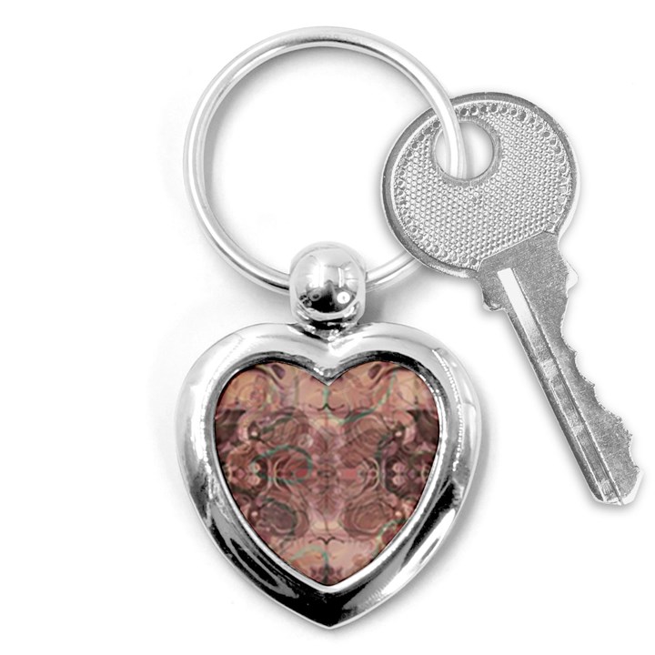 Tea Rose Pink and Brown Abstract Art Color Key Chain (Heart)