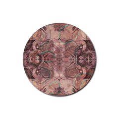 Tea Rose Pink And Brown Abstract Art Color Rubber Coaster (round)  by SpinnyChairDesigns