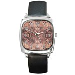 Tea Rose Pink and Brown Abstract Art Color Square Metal Watch Front