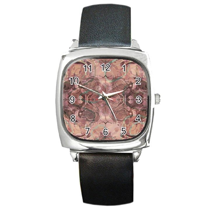 Tea Rose Pink and Brown Abstract Art Color Square Metal Watch