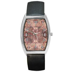 Tea Rose Pink And Brown Abstract Art Color Barrel Style Metal Watch by SpinnyChairDesigns