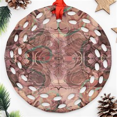 Tea Rose Pink And Brown Abstract Art Color Ornament (round Filigree) by SpinnyChairDesigns