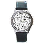 Black and White Music Notes Round Metal Watch Front