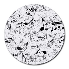 Black And White Music Notes Round Mousepads