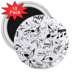 Black And White Music Notes 3  Magnets (10 Pack)  by SpinnyChairDesigns