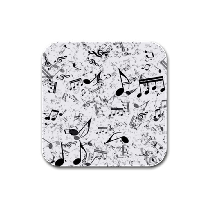 Black and White Music Notes Rubber Square Coaster (4 pack) 