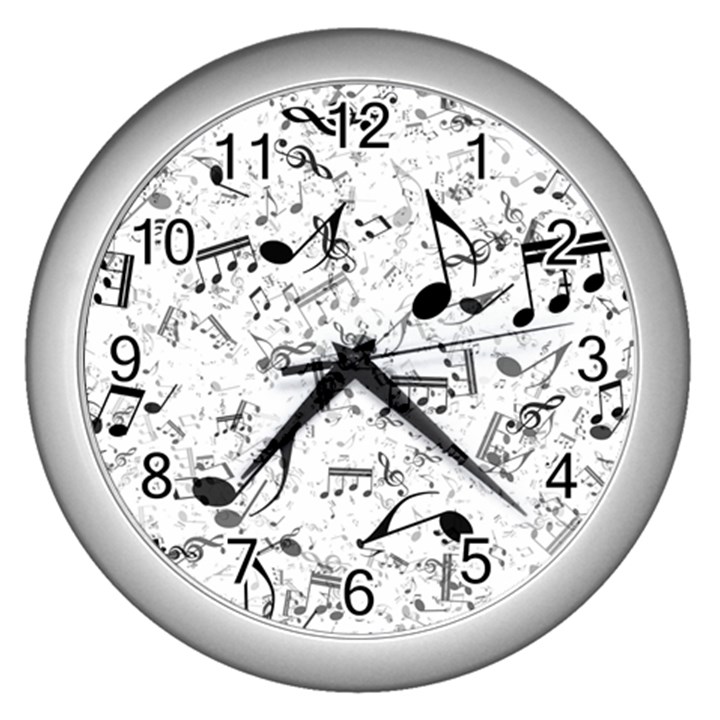 Black and White Music Notes Wall Clock (Silver)