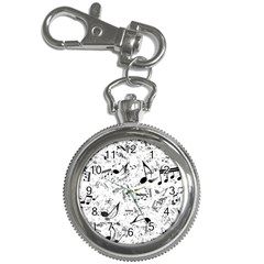 Black And White Music Notes Key Chain Watches by SpinnyChairDesigns