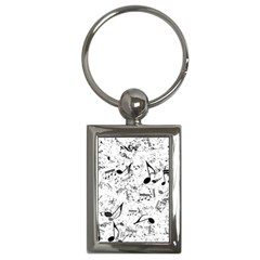 Black And White Music Notes Key Chain (rectangle) by SpinnyChairDesigns