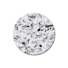 Black And White Music Notes Rubber Coaster (round)  by SpinnyChairDesigns