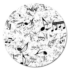 Black And White Music Notes Magnet 5  (round) by SpinnyChairDesigns