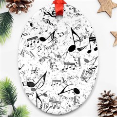 Black And White Music Notes Oval Ornament (two Sides) by SpinnyChairDesigns