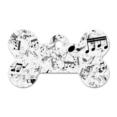 Black And White Music Notes Dog Tag Bone (one Side) by SpinnyChairDesigns