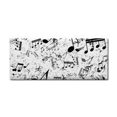 Black And White Music Notes Hand Towel by SpinnyChairDesigns