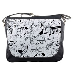 Black And White Music Notes Messenger Bag by SpinnyChairDesigns