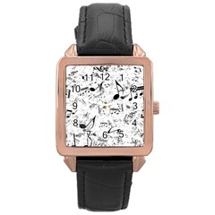 Black And White Music Notes Rose Gold Leather Watch 