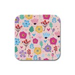 Tekstura-fon-tsvety-berries-flowers-pattern-seamless Rubber Square Coaster (4 pack)  Front