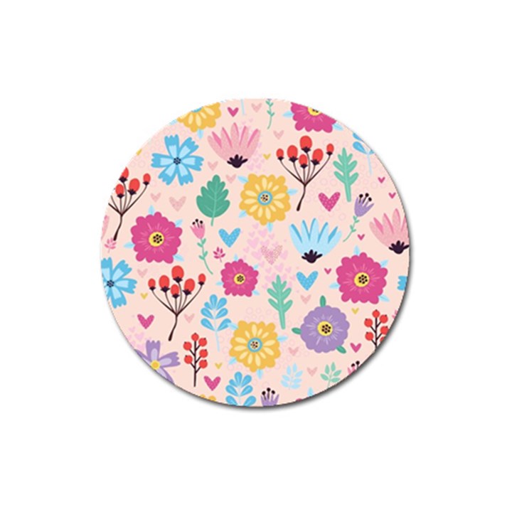 Tekstura-fon-tsvety-berries-flowers-pattern-seamless Magnet 3  (Round)