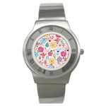 Tekstura-fon-tsvety-berries-flowers-pattern-seamless Stainless Steel Watch Front