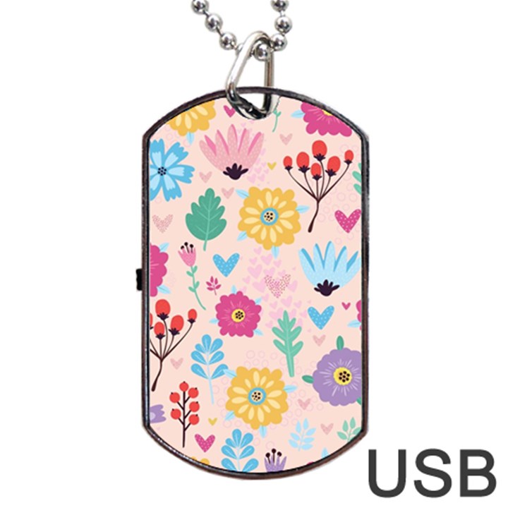 Tekstura-fon-tsvety-berries-flowers-pattern-seamless Dog Tag USB Flash (One Side)