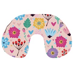 Tekstura-fon-tsvety-berries-flowers-pattern-seamless Travel Neck Pillow by Sobalvarro