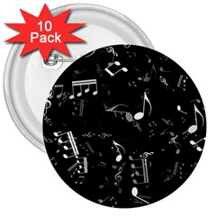 Black And White Music Notes 3  Buttons (10 Pack) 