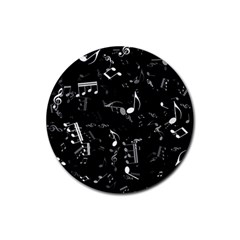 Black And White Music Notes Rubber Coaster (round) 