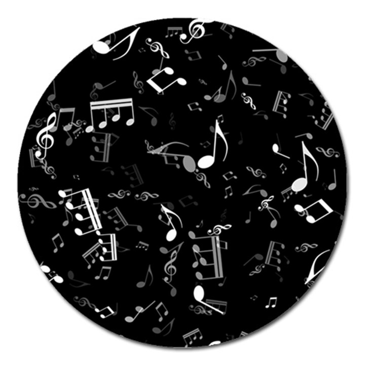 Black and White Music Notes Magnet 5  (Round)