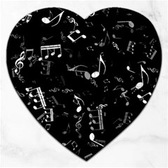 Black And White Music Notes Jigsaw Puzzle (heart) by SpinnyChairDesigns