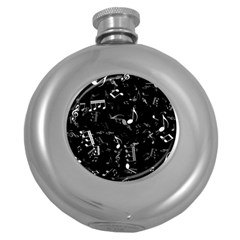 Black And White Music Notes Round Hip Flask (5 Oz)