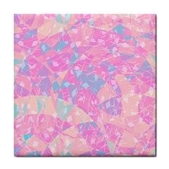 Pink Blue Peach Color Mosaic Tile Coaster by SpinnyChairDesigns