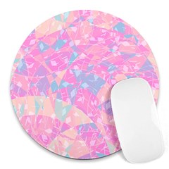 Pink Blue Peach Color Mosaic Round Mousepads by SpinnyChairDesigns